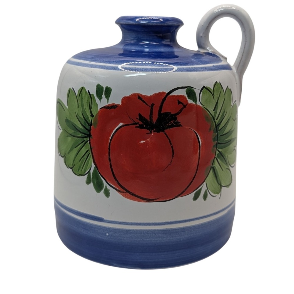 Vintage Ceramiche Alfa‎ Oil Jug Hand Painted Red Green Finger Handle Made Italy
